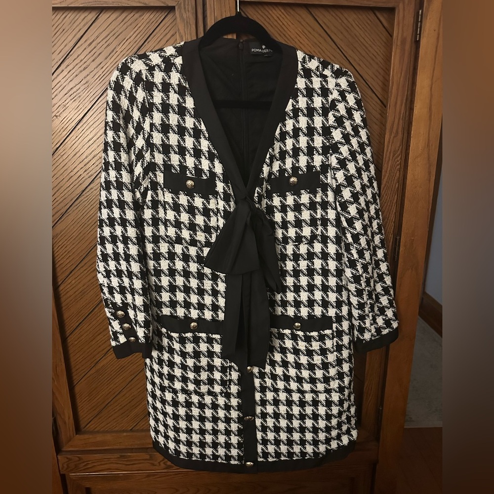 Pomander Place - Houndstooth Coco Tweed Bow Dress